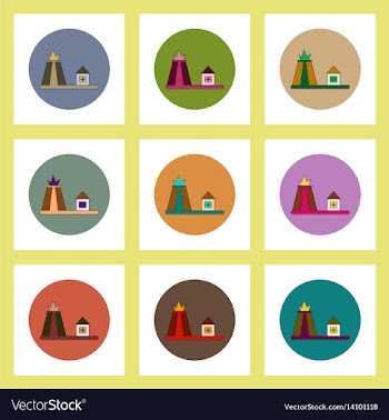 Flat icons set of volcano explosion and house vector image