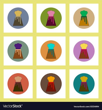 Flat icons set of volcano explosion and lava vector image