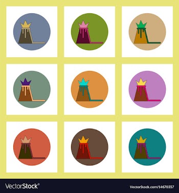 Flat icons set of volcano explosion and magma vector image