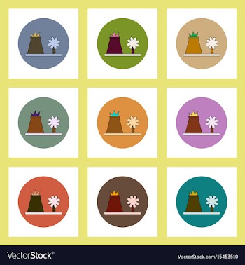 Flat icons set of volcano explosion and tree vector image