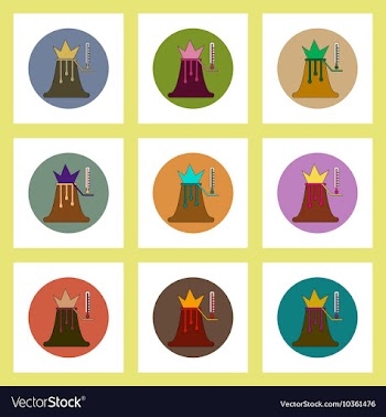 Flat icons set of volcano explosion and vector image