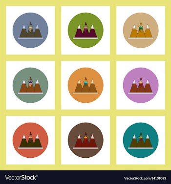Flat icons set of volcano explosion between the vector image