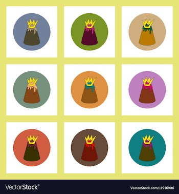 Flat icons set of volcano explosion concept on vector image