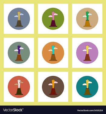 Flat icons set of volcano explosion concept on vector image