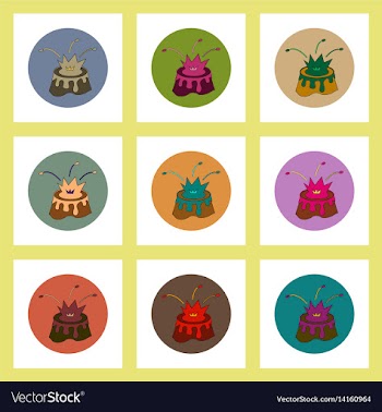 Flat icons set of volcano mountain top exploding vector image
