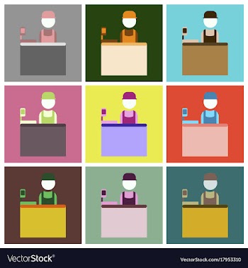 Flat icons set seller of movie tickets vector image