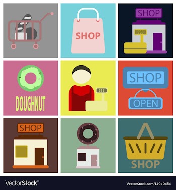 Flat icons set shop vector image
