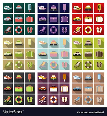 Flat icons set with long shadow effect of vector image