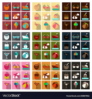 Flat icons set with long shadow effect of vector image