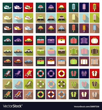 Flat icons set with long shadow effect of vector image
