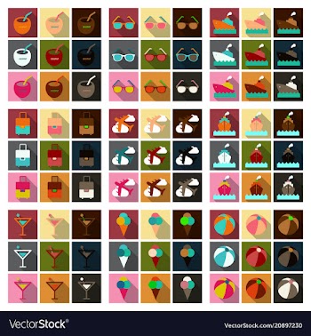 Flat icons set with long shadow effect of vector image