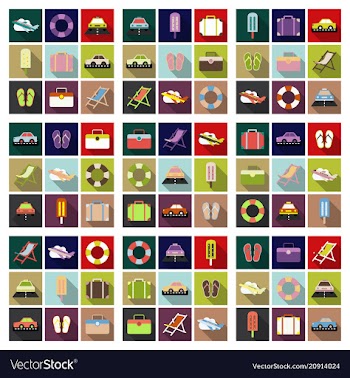 Flat icons set with long shadow effect of vector image
