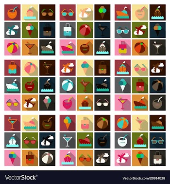 Flat icons set with long shadow effect of vector image
