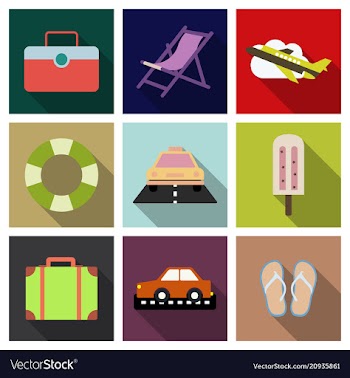 Flat icons set with long shadow effect of vector image