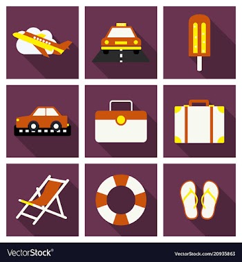 Flat icons set with long shadow effect of vector image