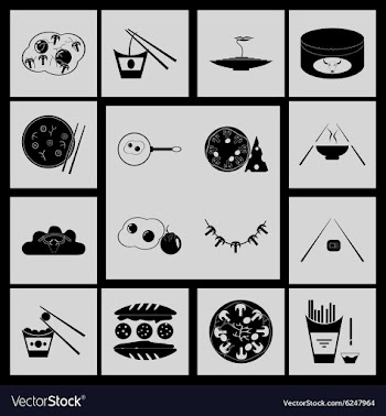 Flat in black and white concept Eastern fast food vector image