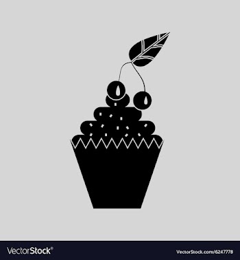 Flat in black and white cupcake with cherry vector image