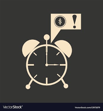 Flat in black white alarm clock and money vector image