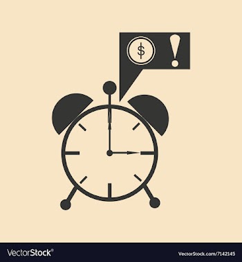 Flat in black white alarm clock and money vector image