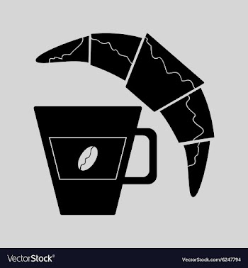 Flat in black white croissant and coffee vector image