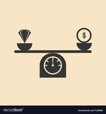 Flat in black white diamonds and money on scales vector image