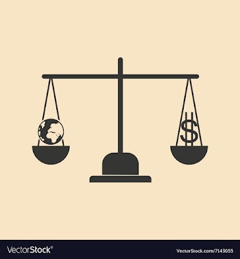 Flat in black white Earth and dollar on scales vector image