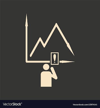 Flat in black white man and falling graph vector image