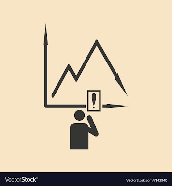 Flat in black white man and falling graph vector image