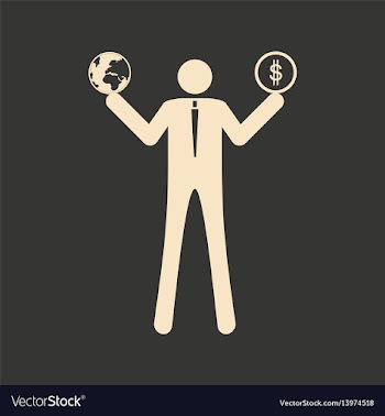 Flat in black white man holds earth and money vector image