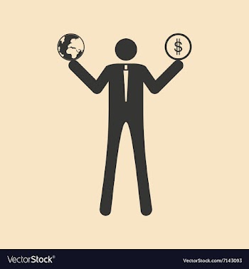 Flat in black white man holds Earth and money vector image