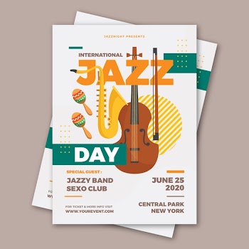 Flat international jazz day flyer Free Vector