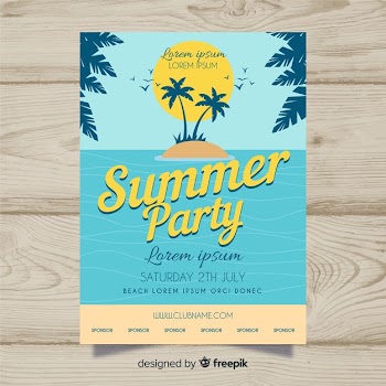 Flat island summer party poster Free Vector