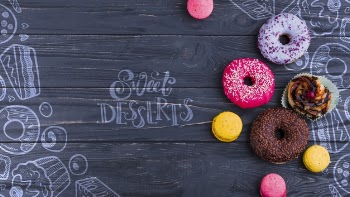 Flat lay composition of donuts Free Psd