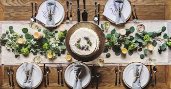 flat-lay photography of table with plates