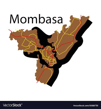 Flat line art design - mombasa city map vector image