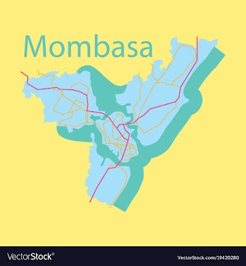 Flat line art design - mombasa city map vector image