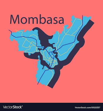 Flat line art design - mombasa city map vector image