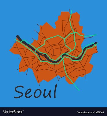 Flat map of seoul with borders of the regions vector image