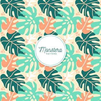 Flat monstera pattern Free Vector