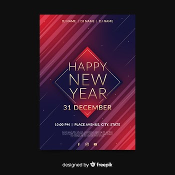 Flat new year 2020 party poster template Free Vector