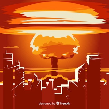 Flat nuclear bomb in a city Free Vector
