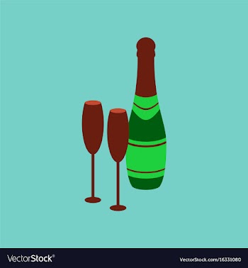Flat on background of champagne bottle and glasses vector image