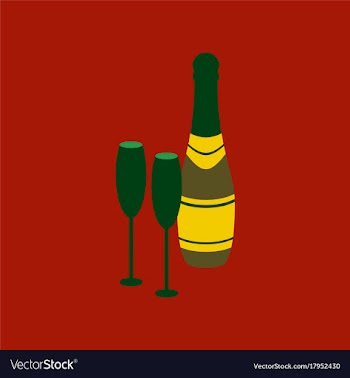 Flat on background of champagne bottle and glasses vector image