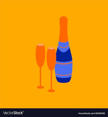 Flat on background of champagne bottle and glasses vector image