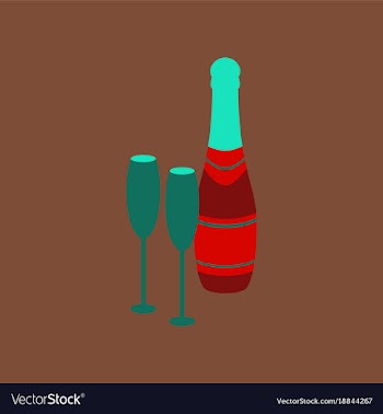 Flat on background of champagne bottle and glasses vector image