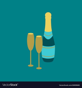 Flat on background of champagne bottle and glasses vector image
