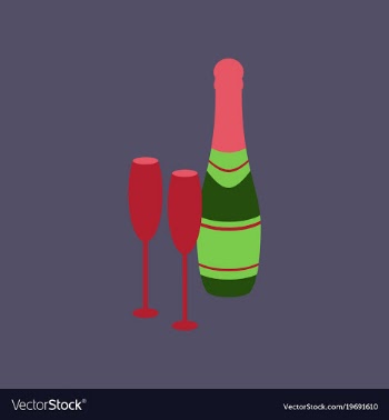 Flat on background of champagne bottle and glasses vector image