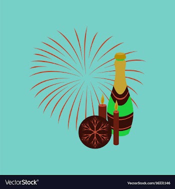 Flat on background of champagne candles fireworks vector image
