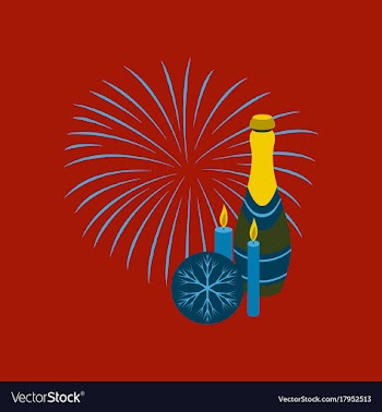 Flat on background of champagne candles fireworks vector image