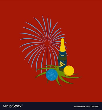 Flat on background of champagne candles fireworks vector image
